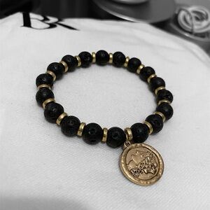 Gold and Black Beaded Bracelet with Coin Charm.Customized! @Pictonshandcraft